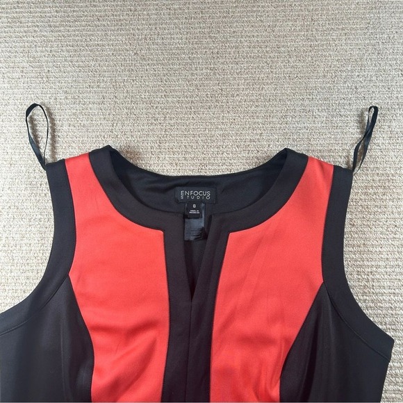 Enfocus Studio Sleeveless A-Line Peplum Midi Dress Size 8 Black Coral Office - Picture 9 of 9